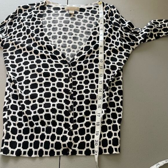 Banana‎ Republic Cardigan Sweater Buttoned Knit Geometric Print Black White SP - Picture 8 of 10